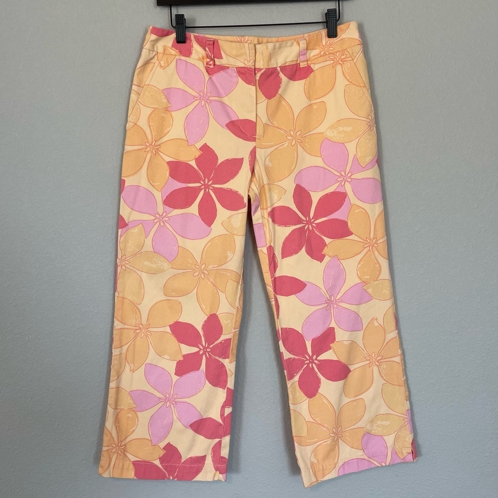 Garnet Hill 100% Cotton Wide Leg Cropped Floral Pants